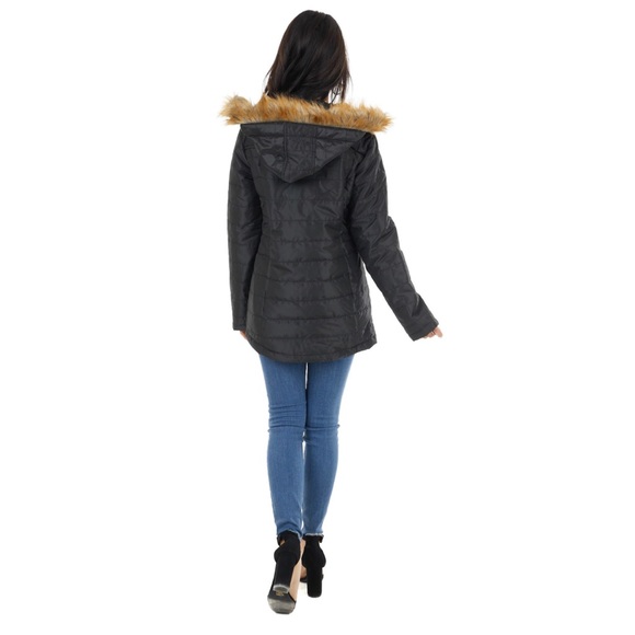 Midnight Puffy Winter Coat W/Pockets & Fur Hood L - Picture 8 of 16